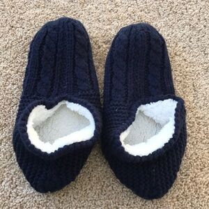 RALPH LAUREN Navy knit fleece lined indoor slippers